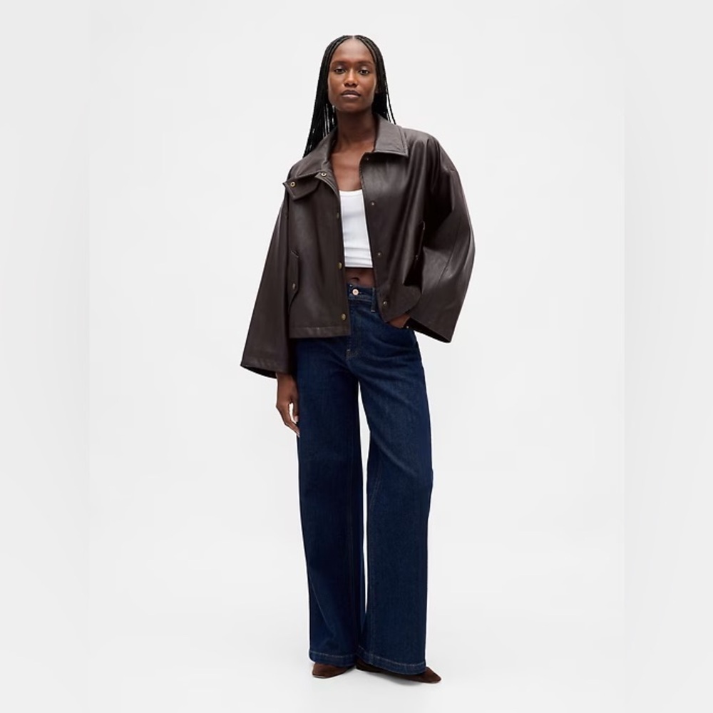 NWT! GAP Terra Brown Vegan Leather Swing Jacket - Size XS/S or M/L - Picture 2 of 7